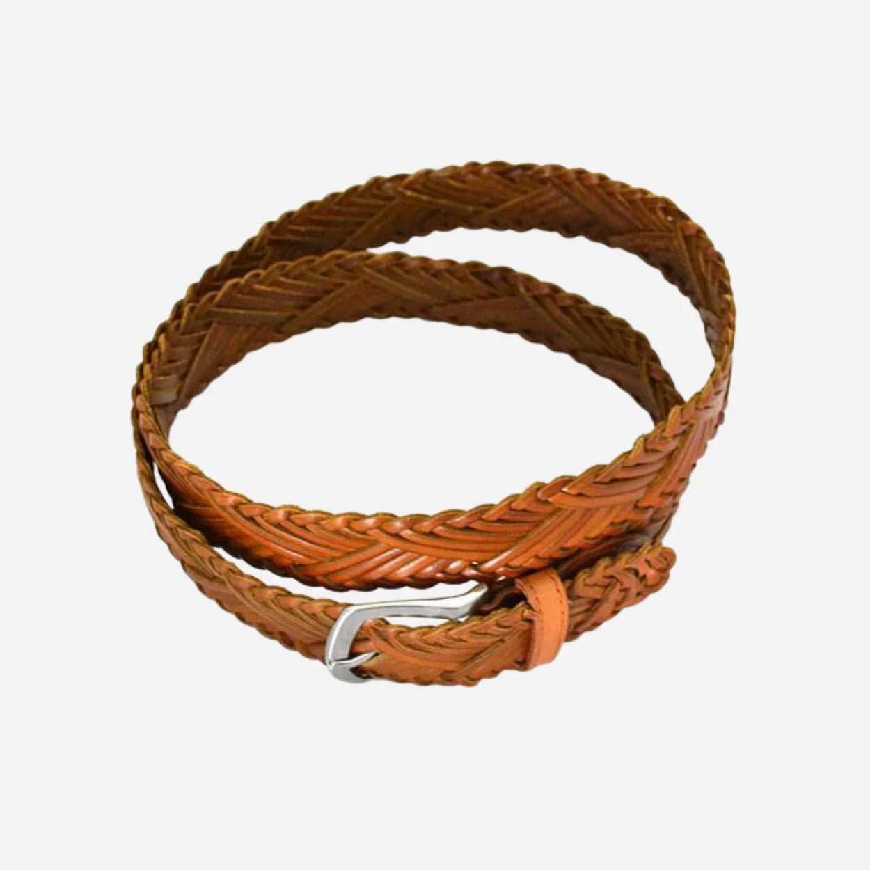 NELSON - Men's Tan Plaited Genuine Leather Belt