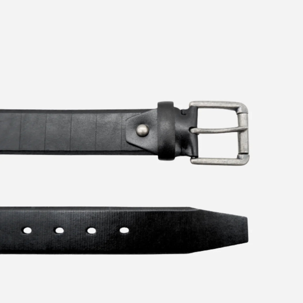 AARON - Mens Black Genuine Leather Belt with Silver Buckle
