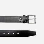 AARON - Mens Black Genuine Leather Belt with Silver Buckle - BeltNBags