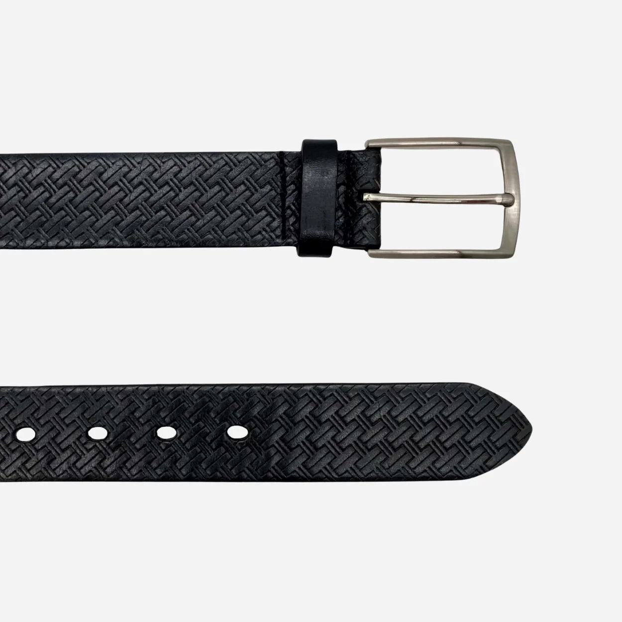 FABIAN - Mens Black Genuine Leather Textured Belt with Silver Buckle