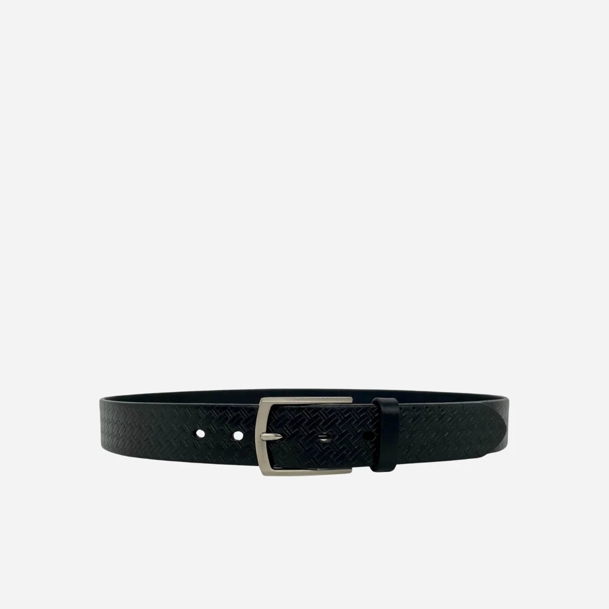 FABIAN - Mens Black Genuine Leather Textured Belt with Silver Buckle