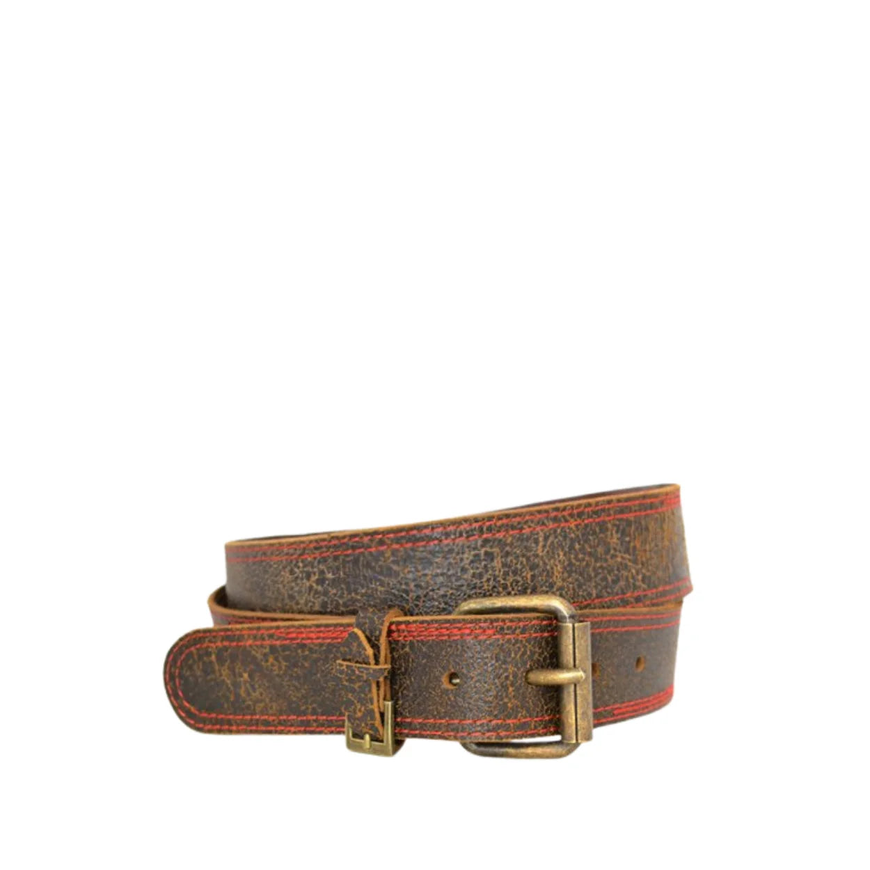 RILEY - Mens Dark Brown and Red Leather Belt - BeltNBags