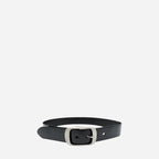 ROBIN FALLS - Women's Black Genuine Leather Belt with Oval Silver Buckle