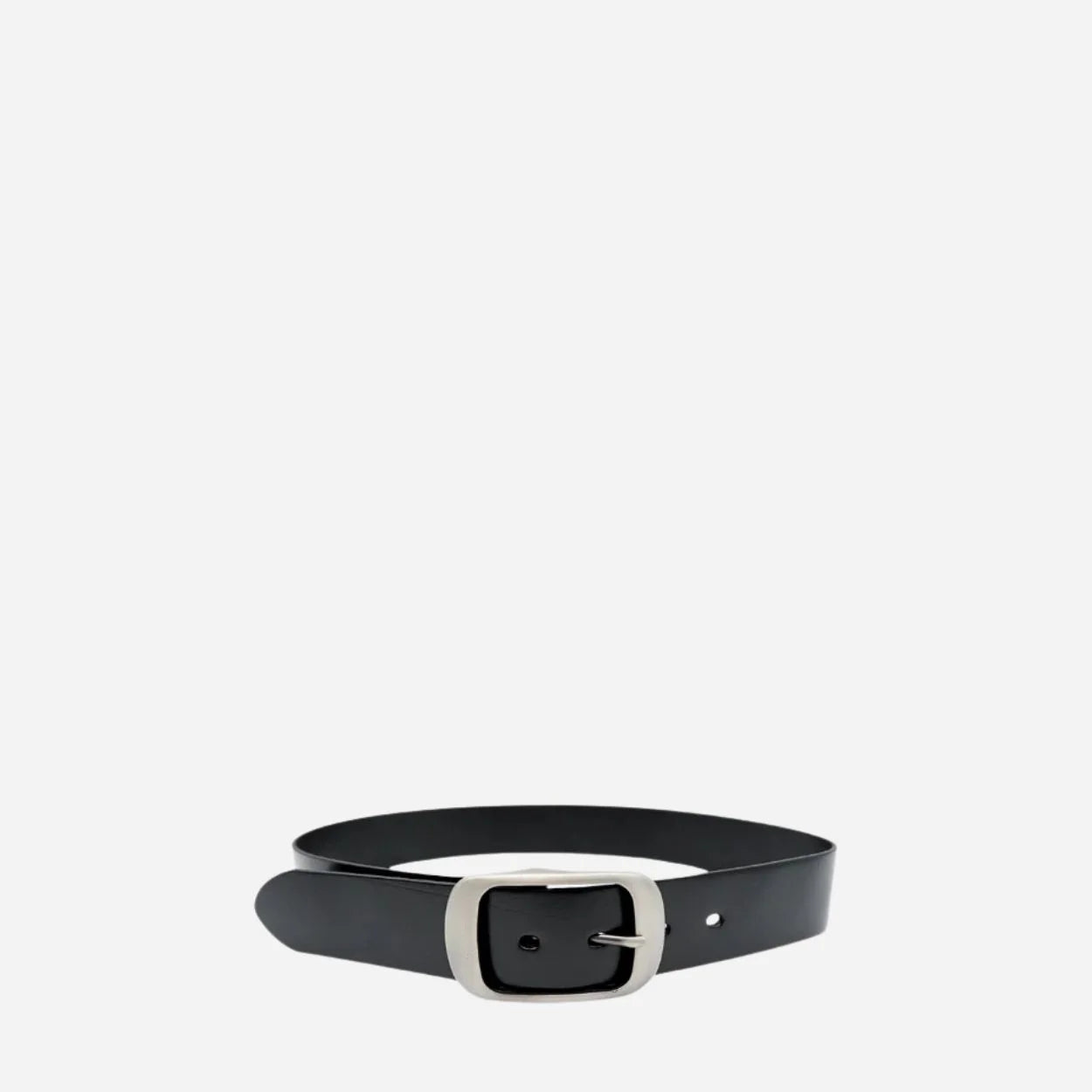 ROBIN FALLS - Women's Black Genuine Leather Belt with Oval Silver Buckle