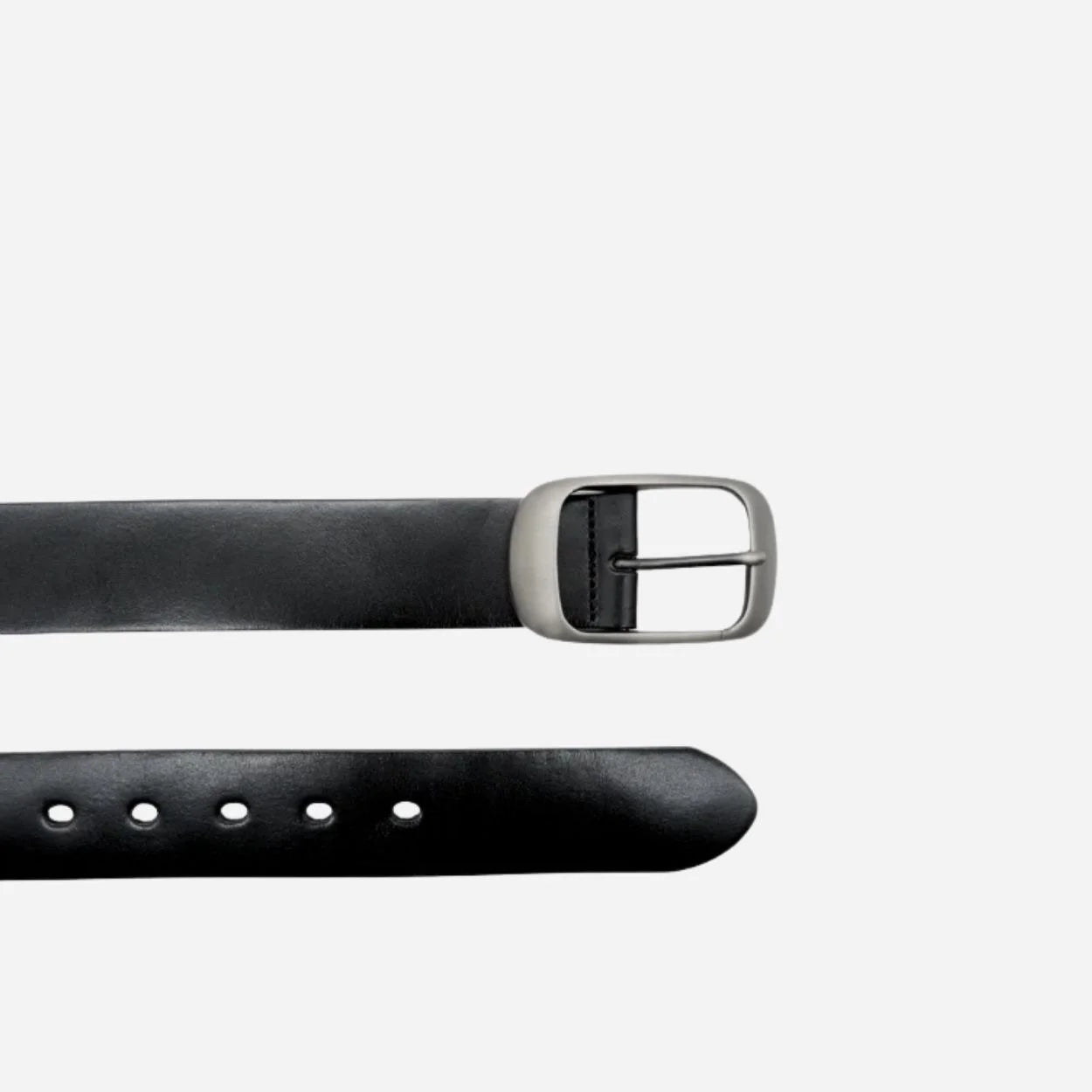 ROBIN FALLS - Women's Black Genuine Leather Belt with Oval Silver Buckle