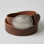 Mudgee Distressed Genuine Leather Belt with Oval Buckle