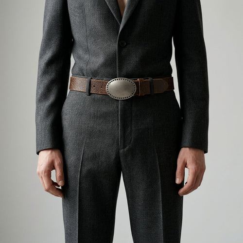 Mudgee Distressed Genuine Leather Belt with Oval Buckle
