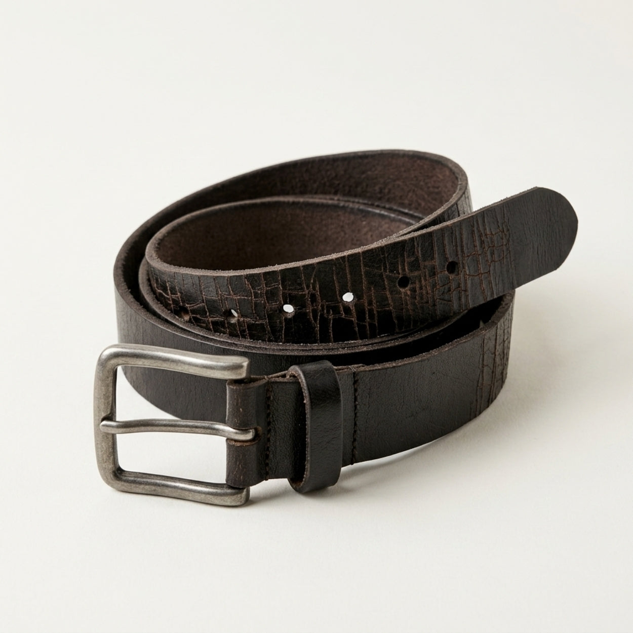 Reid Men's Dark Brown Cracked Leather Belt