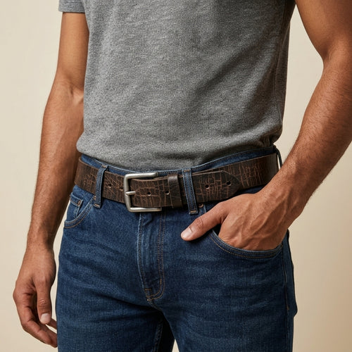 Reid Men's Dark Brown Cracked Leather Belt