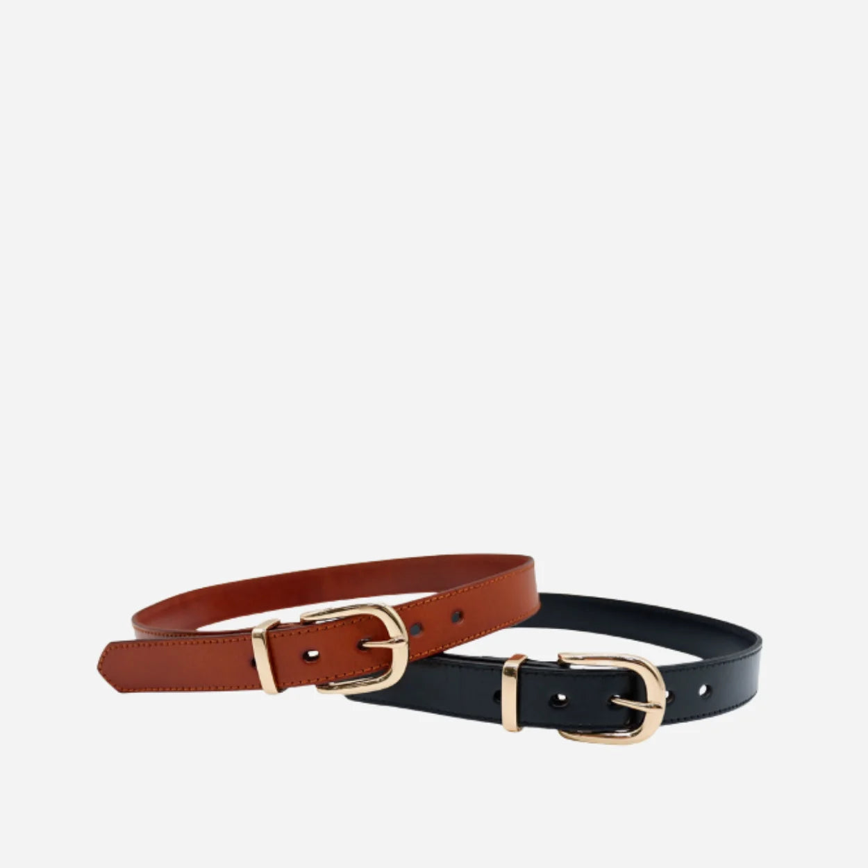 SOUTH BEACH - Addison Road Women's Black Genuine Leather Belt with Gold Buckle