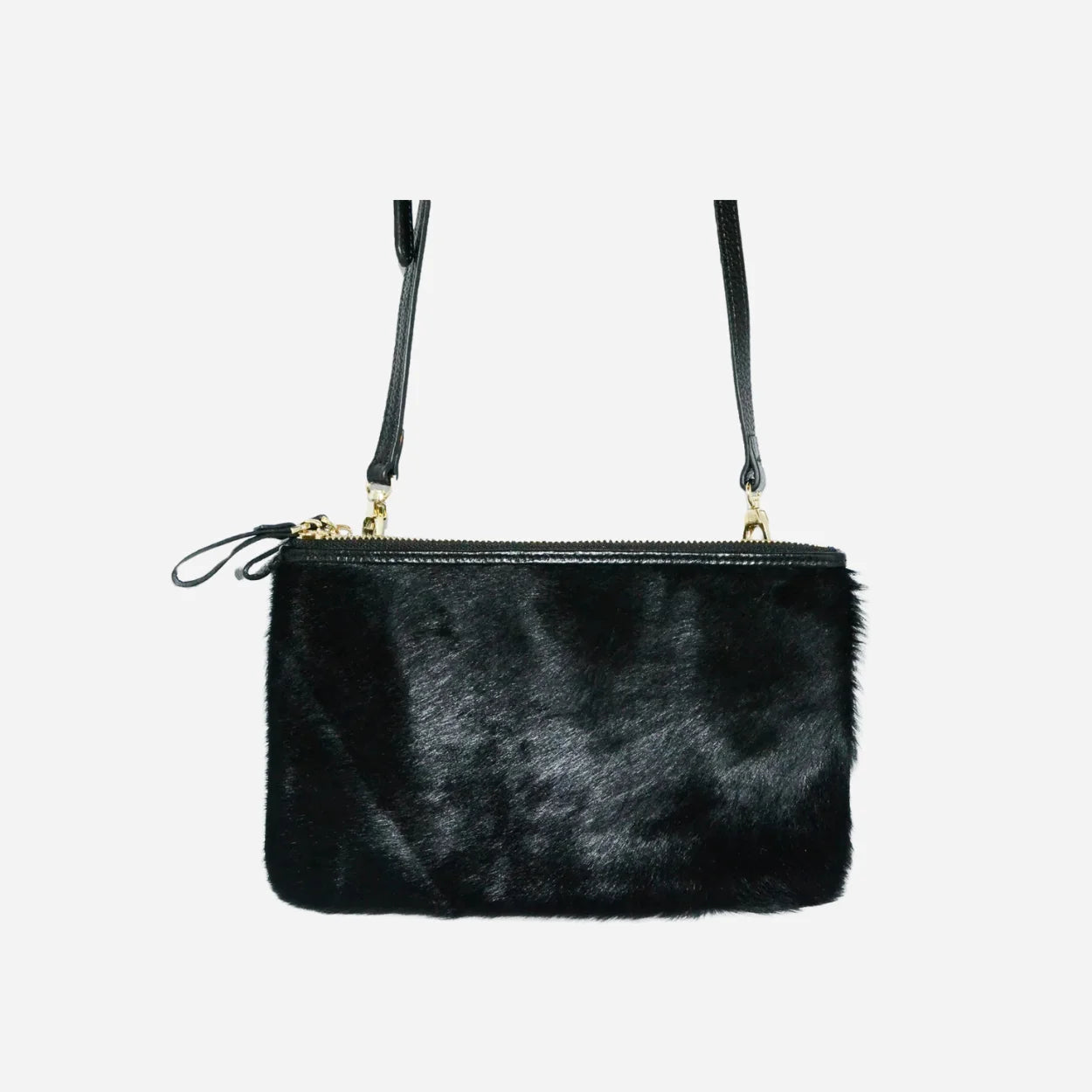 ST KILDA - Addison Road Black Genuine Leather Crossbody with black calf hair