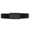 Smith black leather belt with dark grey buckle and small box pattern.