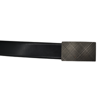 33mm wide genuine leather Smith belt with plain black exterior and elegant buckle.