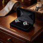 Sterling Emerald Vintage Floral Cufflinks For Men - BeltNBags