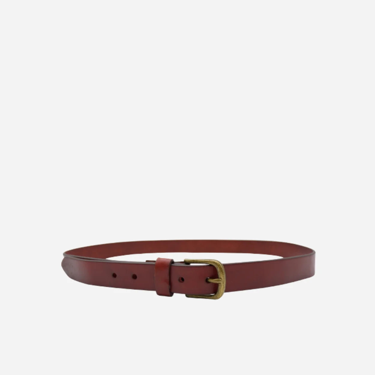 TOBEN - Mens Womens Unisex Dark Tan Genuine Leather Dress Belt Brass Buckle