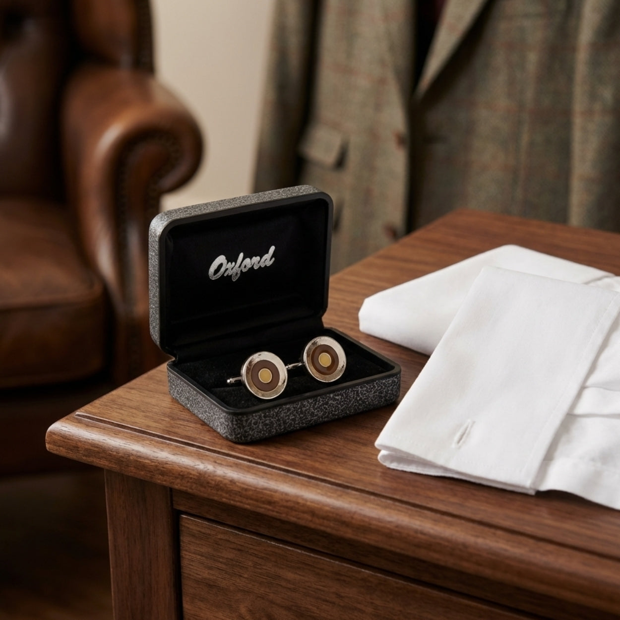Oxford Amber Enamel Bullseye Cufflinks - BeltNBags