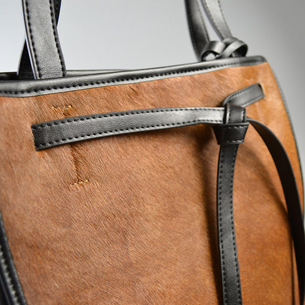 TOORAK - Tan Luxury Leather Hero Calfhair Tote Bag  - Belt N Bags