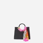 QUEENSCLIFF - Charcoal Denim Ring Handle Bag with Scarf