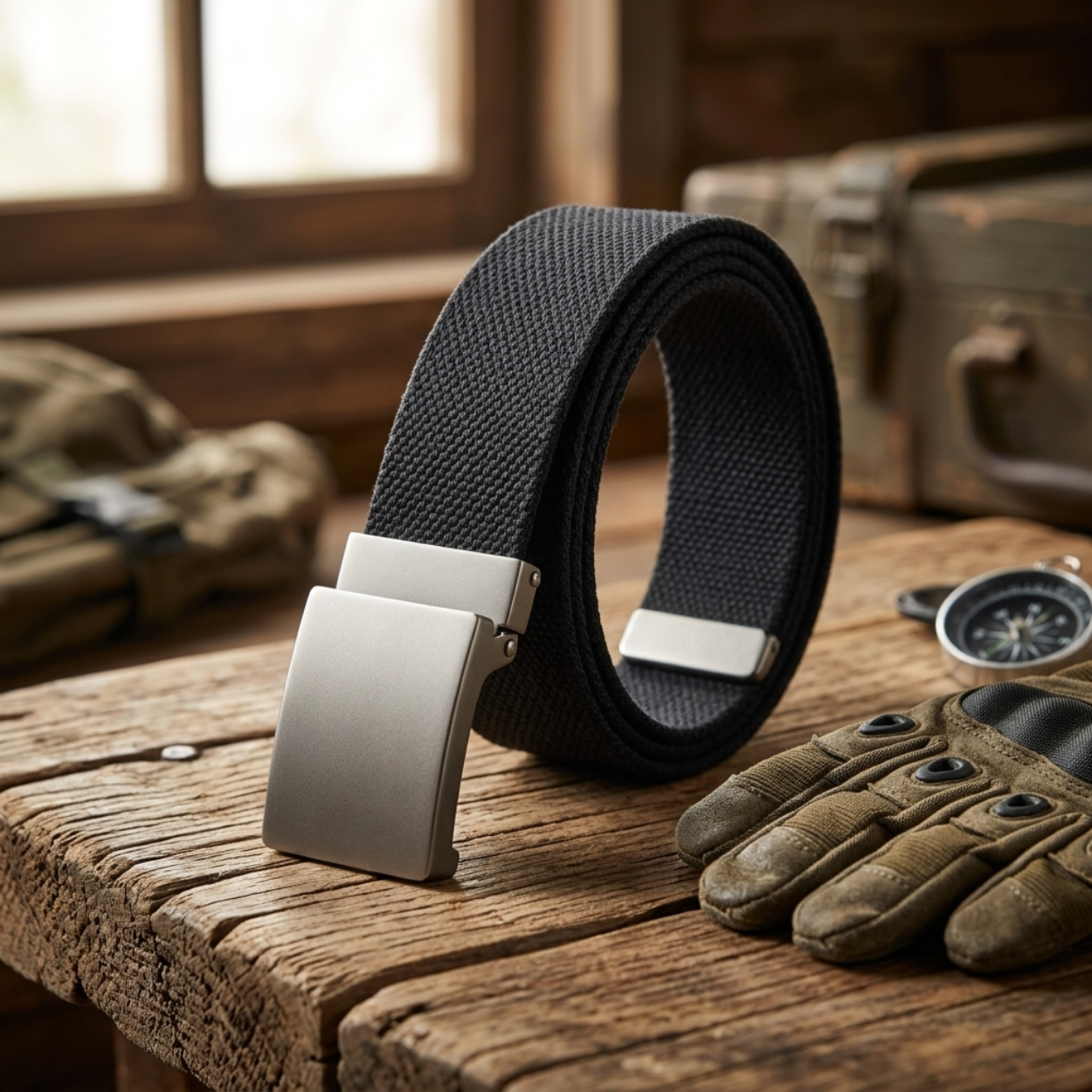 Victor Nylon Webbing Belt with Silver Plain Buckle For Unisex