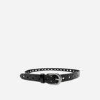 WALLAROO - Women's Black Genuine Leather Belt with Brushed Silver Buckle