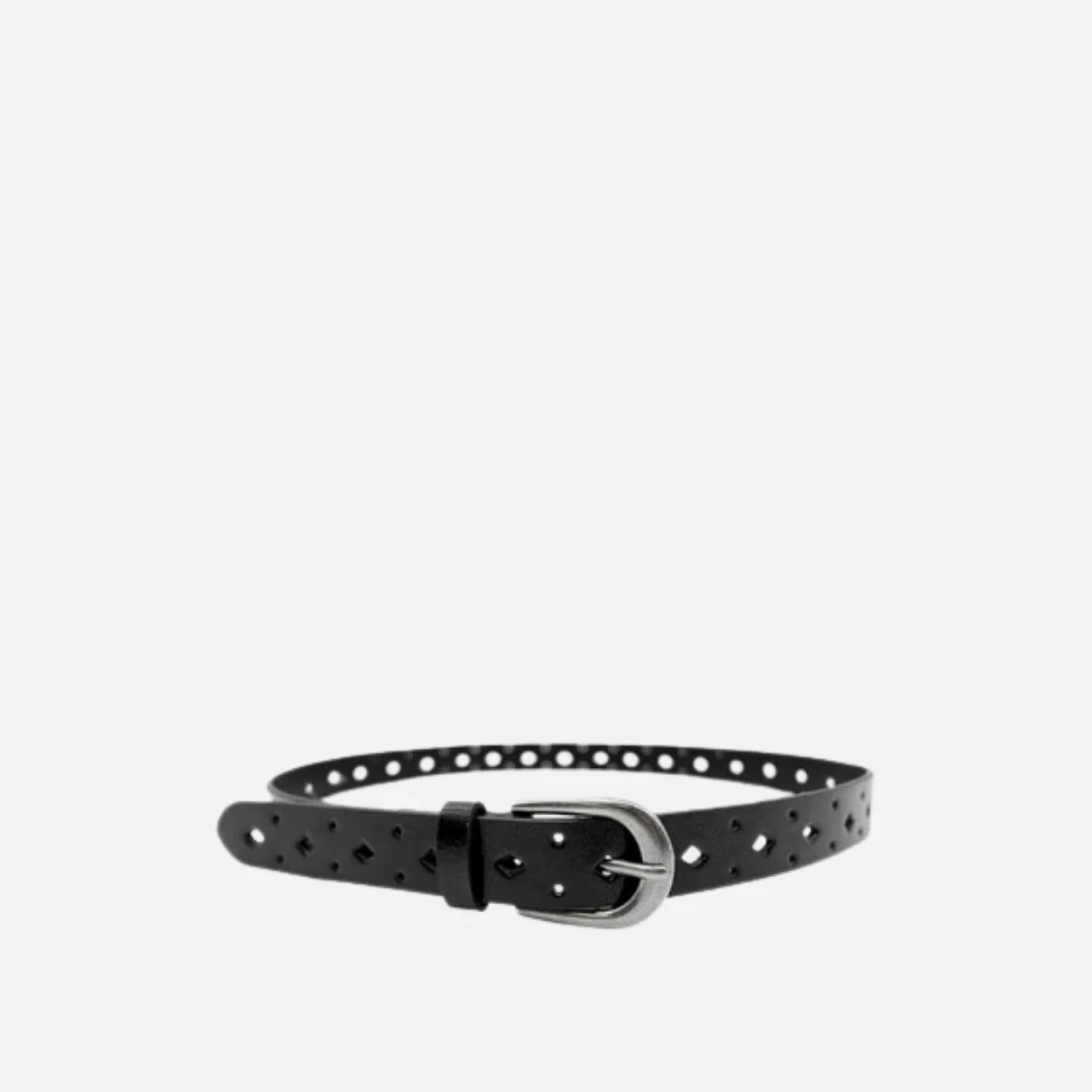 WALLAROO - Women's Black Genuine Leather Belt with Brushed Silver Buckle