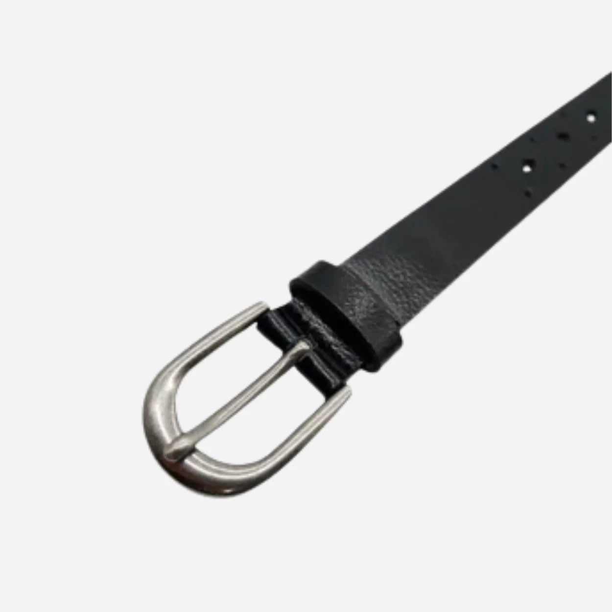 WALLAROO - Women's Black Genuine Leather Belt with Brushed Silver Buckle
