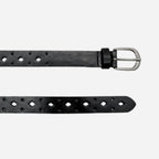 WALLAROO - Women's Black Genuine Leather Belt with Brushed Silver Buckle