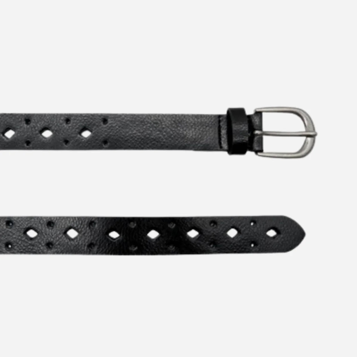 WALLAROO - Women's Black Genuine Leather Belt with Brushed Silver Buckle