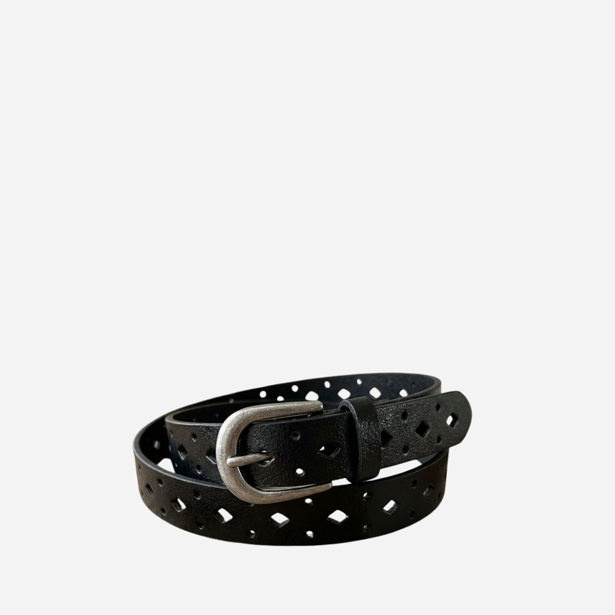 WALLAROO - Women's Black Genuine Leather Belt with Brushed Silver Buckle