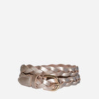 WAVERLY - Women's Rose Gold Skinny Leather Plaited Belt with Gold Buckle