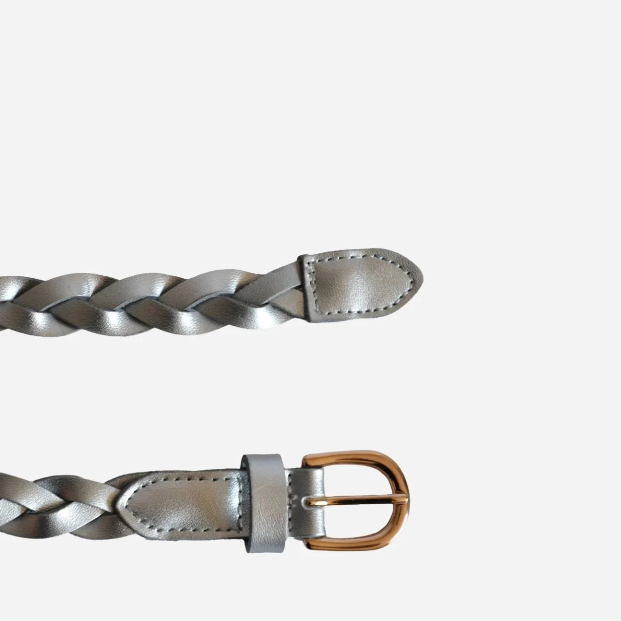 WAVERLY - Women's Silver Skinny Leather Plaited Belt with Gold Buckle