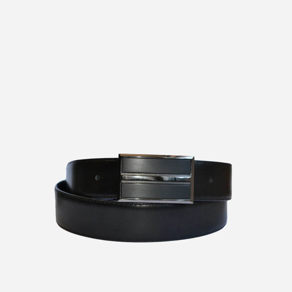 WILLIAM - Men's Black Patent Reversible Genuine Leather Belt with Shield Buckle