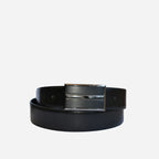 WILLIAM - Men's Black Patent Reversible Genuine Leather Belt with Shield Buckle