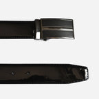 WILLIAM - Men's Black Patent Reversible Genuine Leather Belt with Shield Buckle