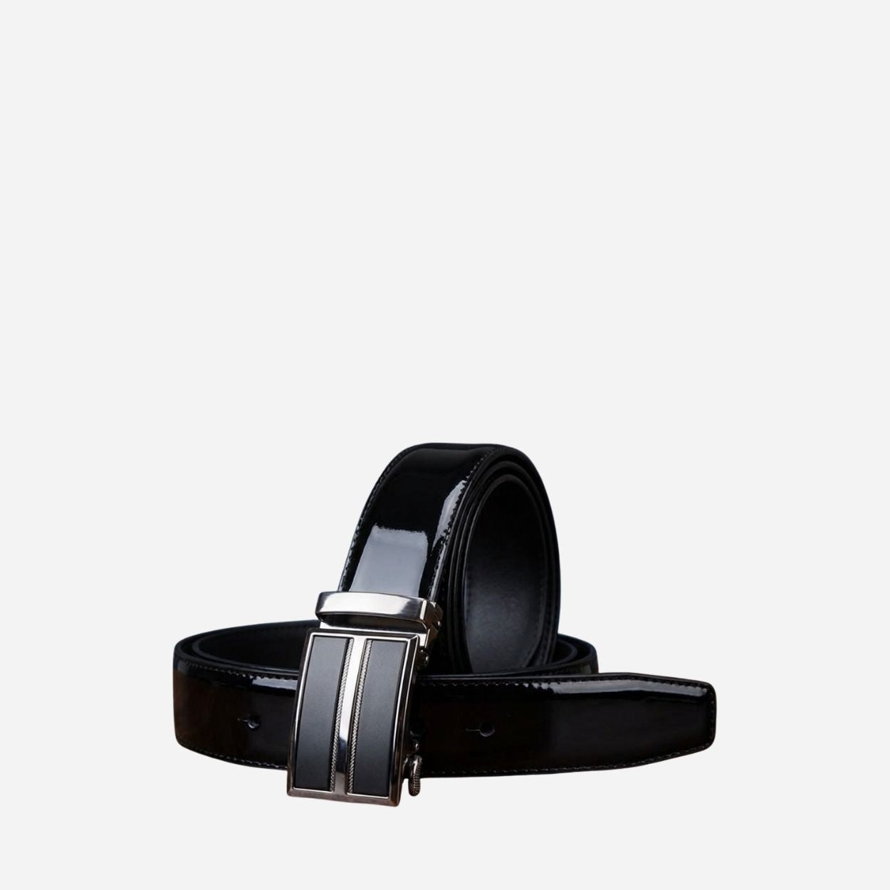 WILLIAM - Men's Black Patent Reversible Genuine Leather Belt with Shield Buckle - BeltNBags