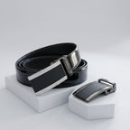 WILLIAM - Men's Black Patent Reversible Genuine Leather Belt with Shield Buckle - BeltNBags