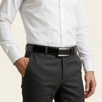 WILLIAM - Men's Black Patent Reversible Genuine Leather Belt with Shield Buckle - BeltNBags