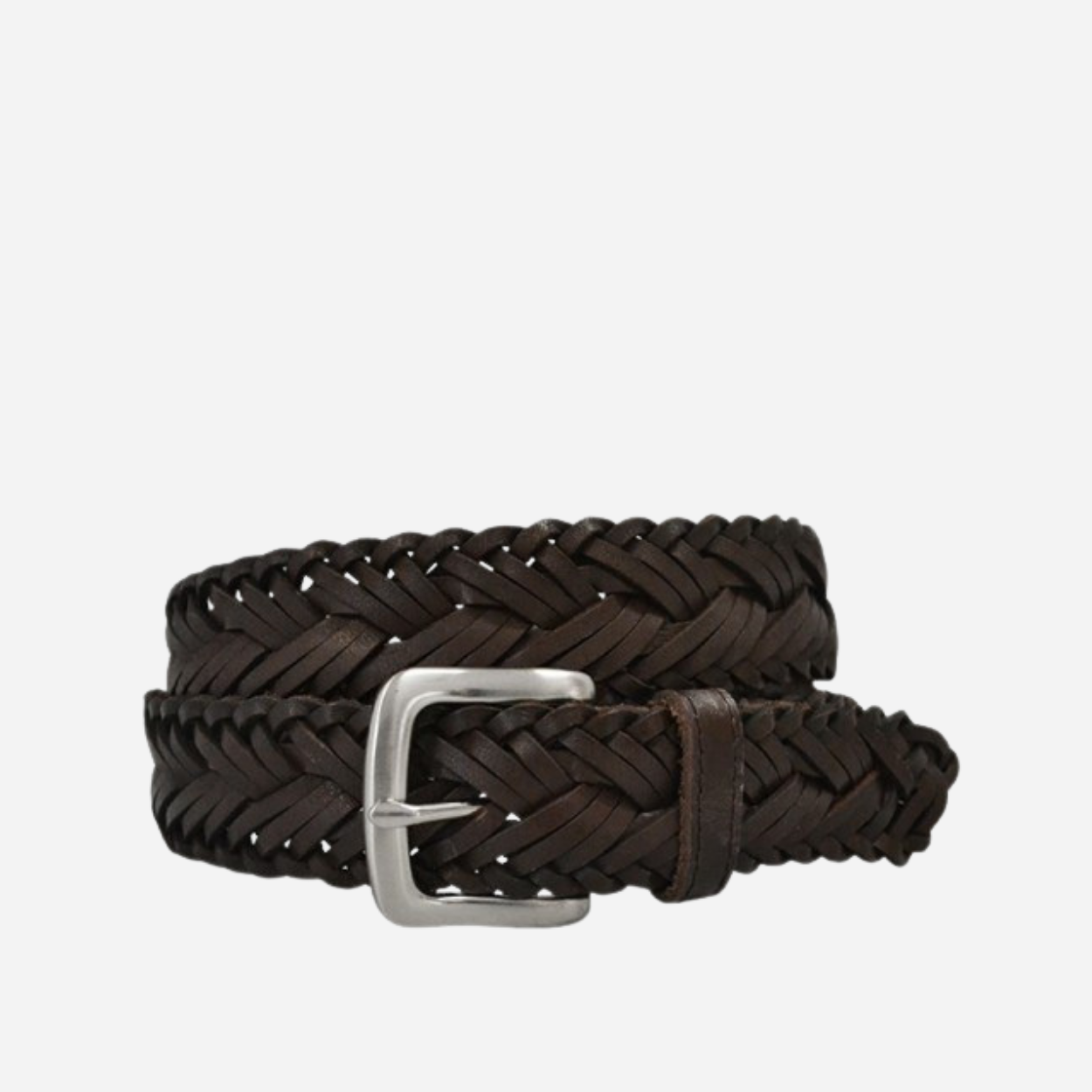WYATT - Mens Chocolate Genuine Leather Braided Belt