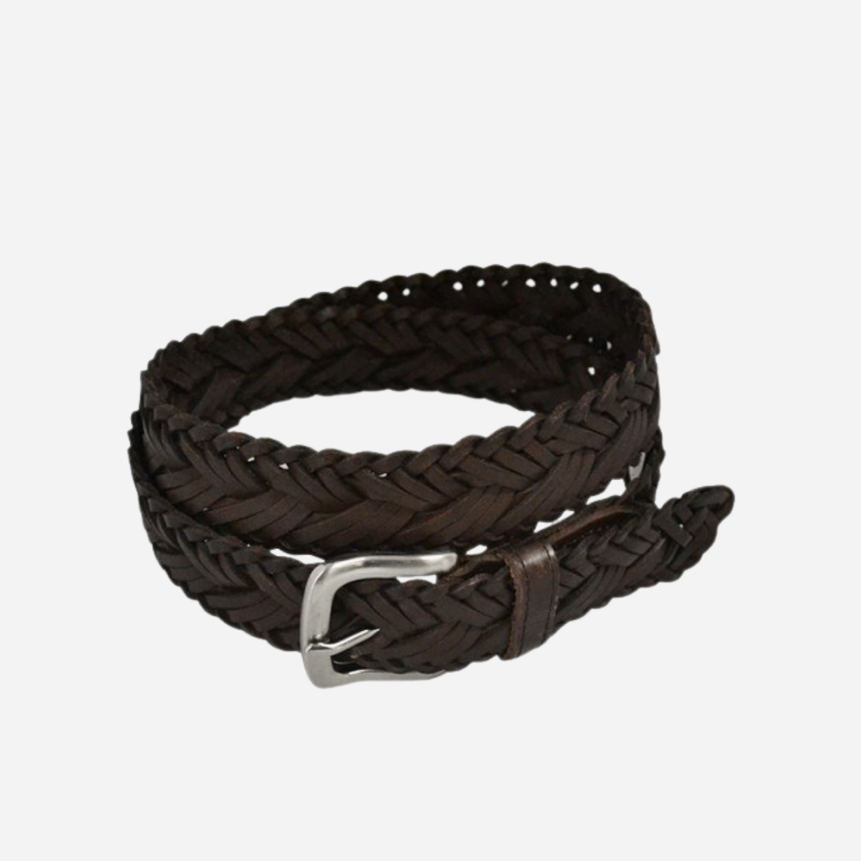 WYATT - Mens Chocolate Genuine Leather Braided Belt