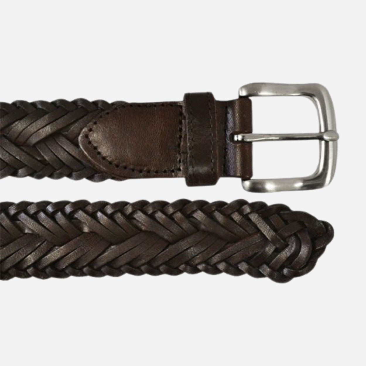WYATT - Mens Chocolate Genuine Leather Braided Belt