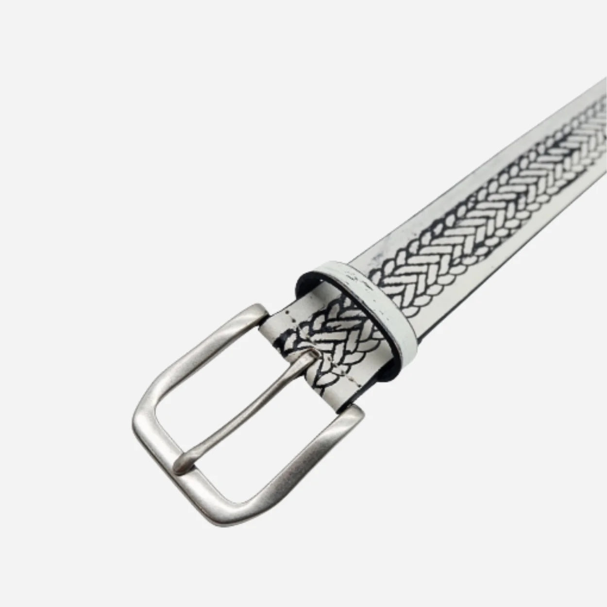 NEDINE - Unisex Black and Cream Leather Belt - CLEARANCE