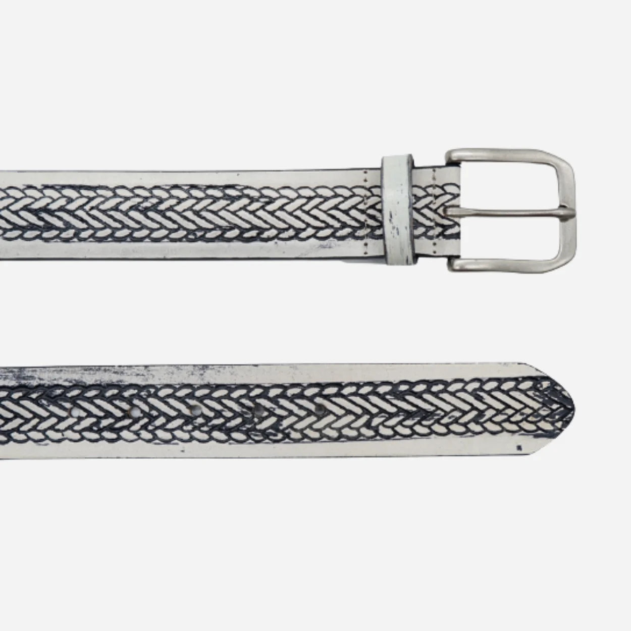 NEDINE - Unisex Black and Cream Leather Belt - CLEARANCE