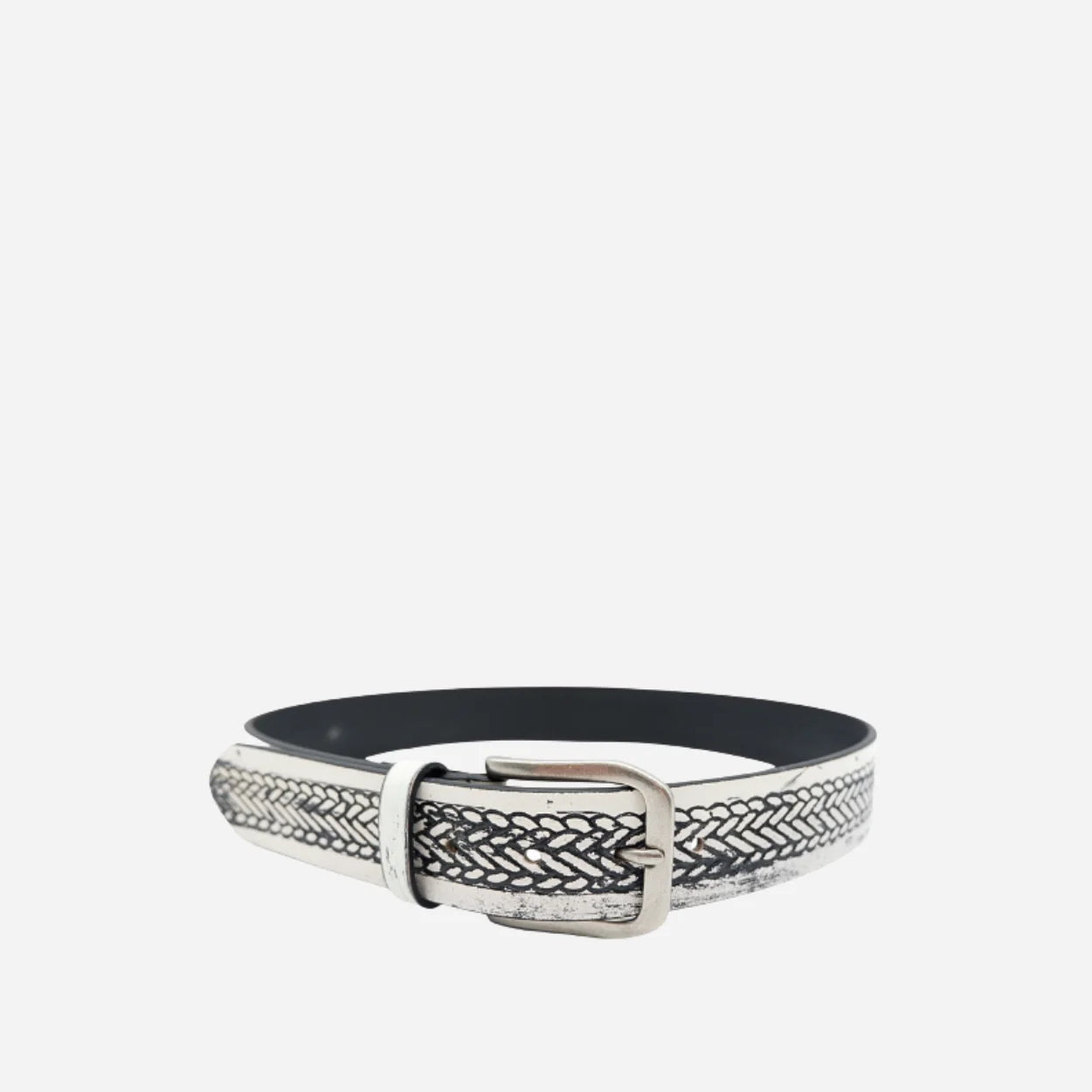 NEDINE - Unisex Black and Cream Leather Belt - CLEARANCE