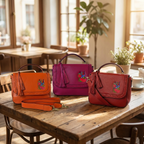 YAMBA - Ladies Embroidered Orange Leather Structured Crossbody Bag - BeltNBags