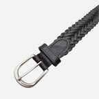 ZAREH - Womens Dark Brown Plaited Leather Belt with Silver Buckle - BeltNBags