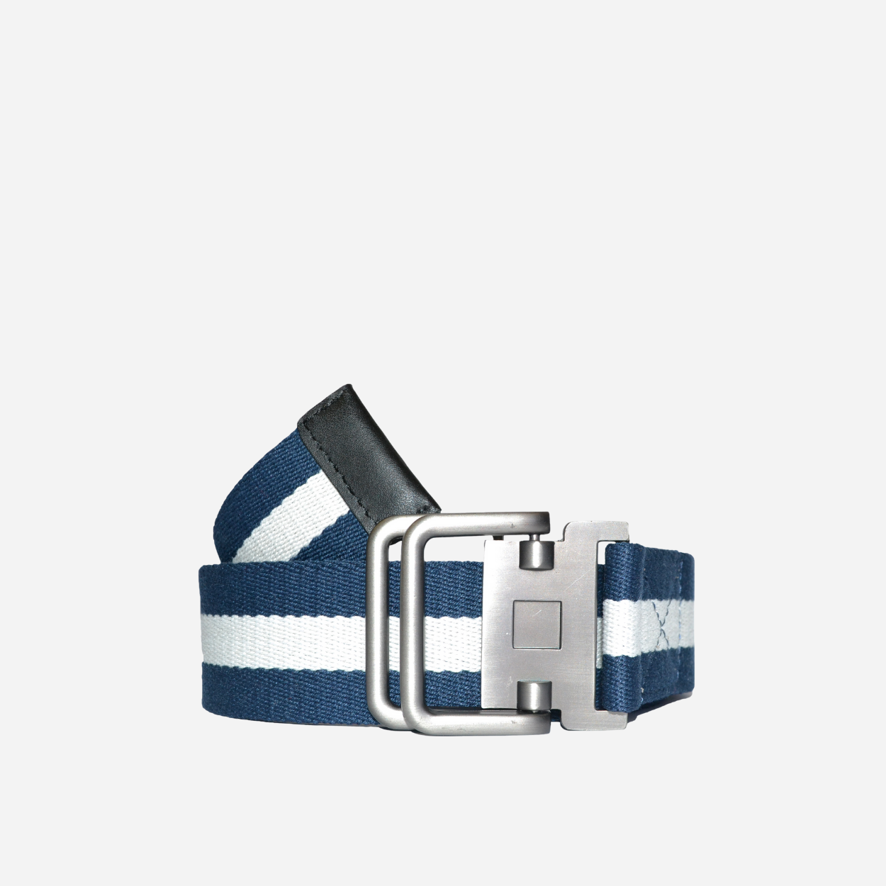 ZEUS - Mens Navy and White Cotton Canvas Webbing Belt with Slide Through Buckle