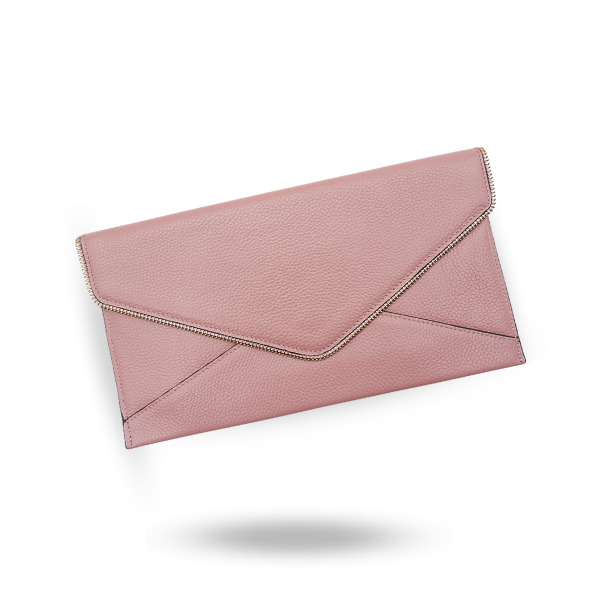 CASTLECRAG Light Pink Genuine Leather Clutch with Zipper BeltNBags
