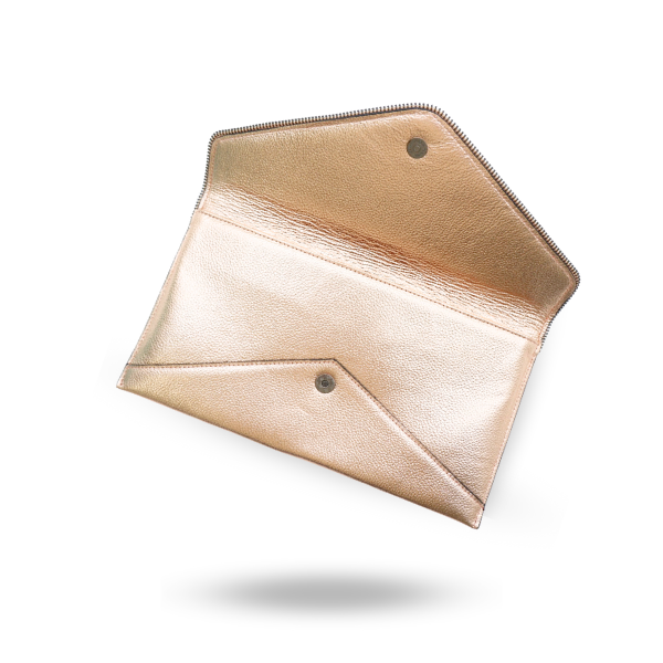 CASTLECRAG Leather Clutch Rose Gold with Zipper Detailing
