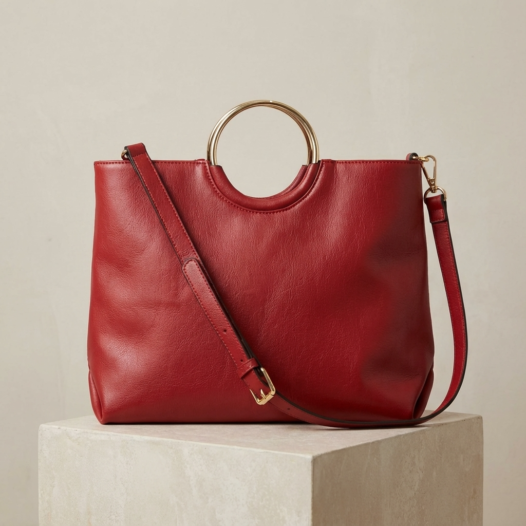 MILLFIELD - Women's Red Leather Ring Handle Tote Shoulder Crossbody Bag