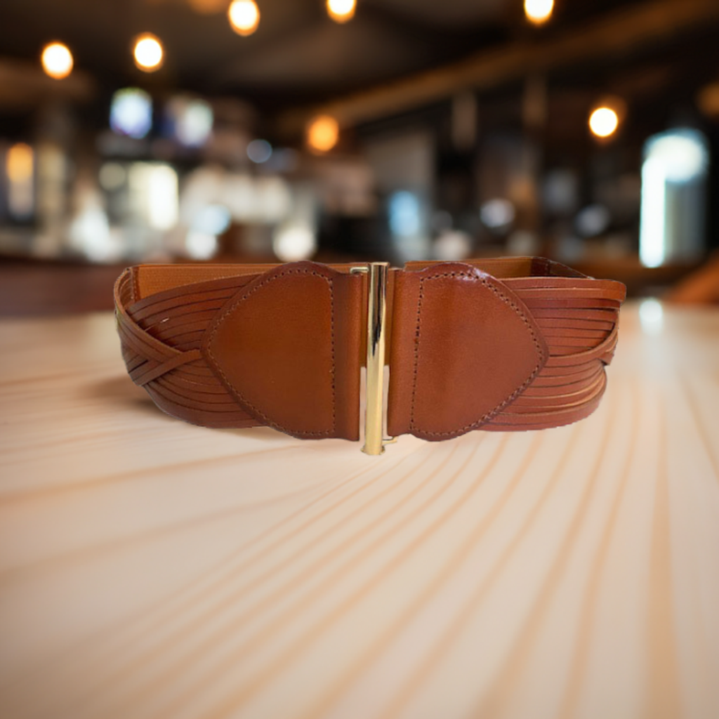 ELIZABETH - Women's Tan Genuine Leather Stretch Belt